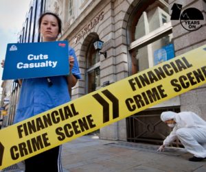 10 Years On activists turn banks into financial crime scenes