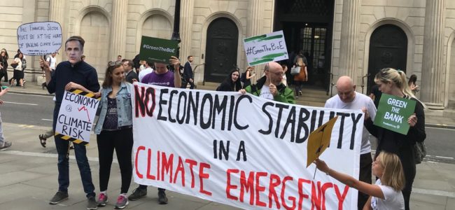 Positive Money and Fossil Free protest outside Bank of England